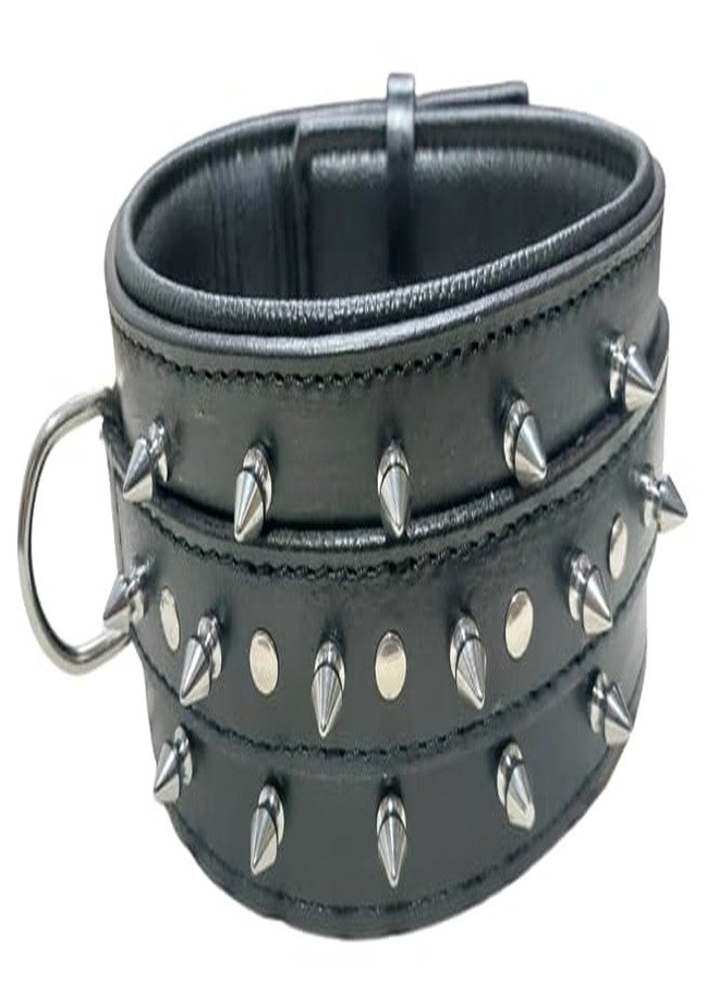 Dog Collar Genuine Leather 2 inch Big Size Medium & Large Black Color with Spike and Metal batan (Ten) - Image 1