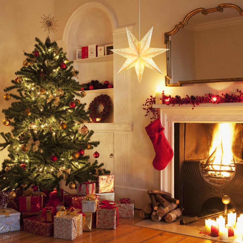 IMIKEYA Christmas Star Paper Lantern: 45cm Star Lamp Shade Paper Lantern Lamp Decorations Hollow out Hanging Lamp Shade for Christmas Wedding New Year Party Decorations (White) - Image 5