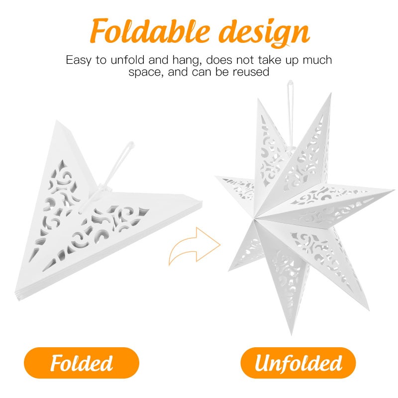 IMIKEYA Christmas Star Paper Lantern: 45cm Star Lamp Shade Paper Lantern Lamp Decorations Hollow out Hanging Lamp Shade for Christmas Wedding New Year Party Decorations (White) - Image 3
