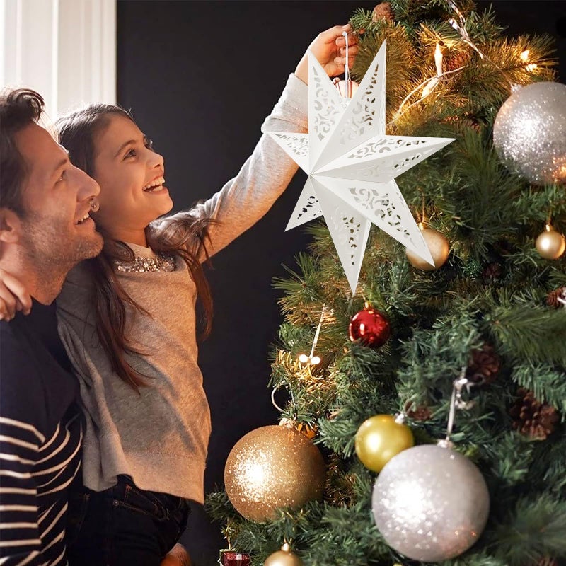 IMIKEYA Christmas Star Paper Lantern: 45cm Star Lamp Shade Paper Lantern Lamp Decorations Hollow out Hanging Lamp Shade for Christmas Wedding New Year Party Decorations (White) - Image 2