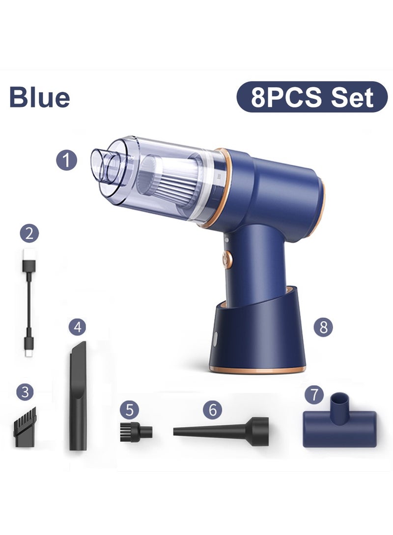 AROAQ Car Vacuum Cleaner Cordless, Portable Handheld Vacuum Air Duster, Wireless Charging High Suction 2 In 1 Car Vacuum Cleaner For Car Home Office, ( Blue 117CG 8pcs)  - Image 1