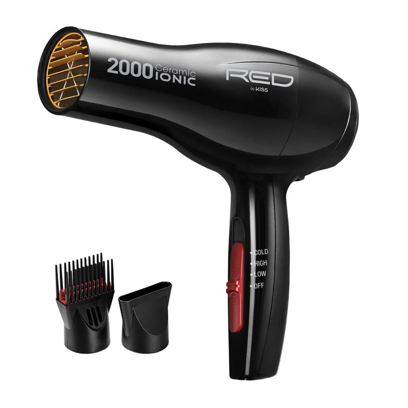 Red by Kiss Red by Kiss 2000 Ceramic Ionic Hair Blow Dryer 2 Bonus Detangler Pik included Professional 3 Setting Heat Speed - Image 1