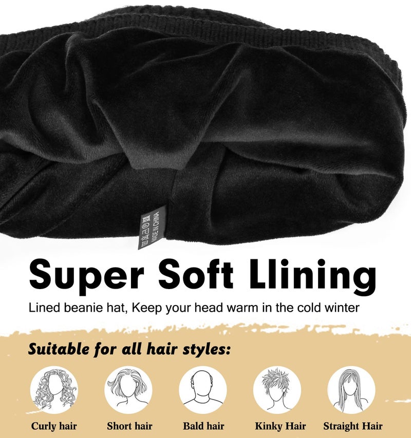 Wmcaps قبعة شتوية ويمكابس للرجال والنساء، قبعة صوفية دافئة ناعمة، قبعة تزلج مزودة بكفة (أسود) - Image 2