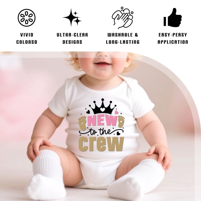 Dazoratix Baby Girl Iron on Transfers - 20 Sheets Cute Onesie Newborn Princess DTF Ready to Press Heat Patches Vinyl Stickers Decals for T Shirts Clothing Clothes Pillow Appliques DIY Craft Decoration - Image 4