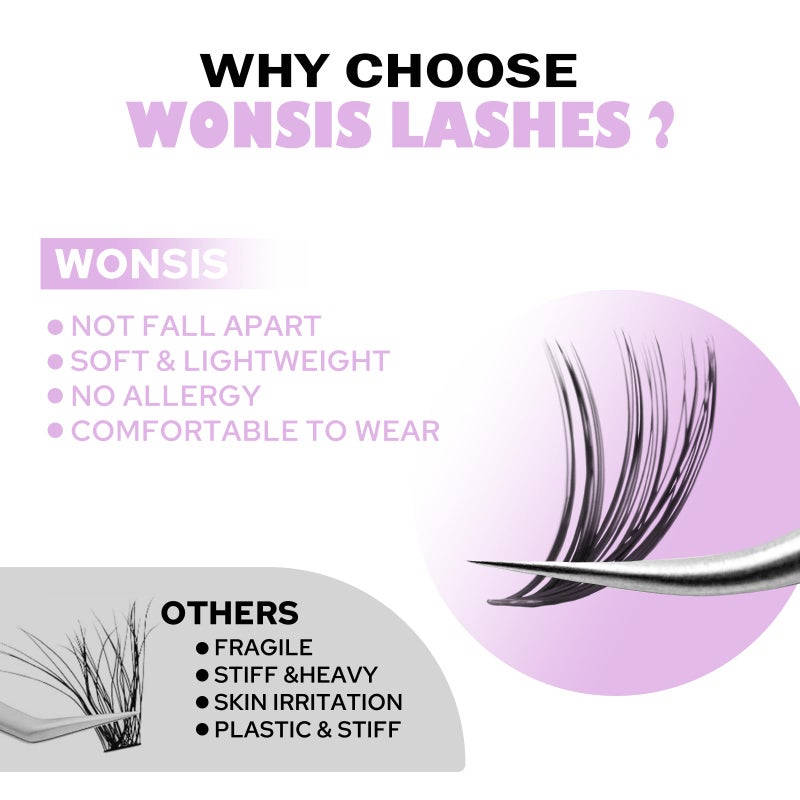 WONSIS Individual Lashes, Lash Clusters, 280 Pcs 40D Individual Lash Extensions, Natural Soft Lightweight Reusable, Thickness 0.07mm C Curl False Eyelashes 8/9/10/11/12/13/14/15/16mm (40D 8-16mm) - Image 3