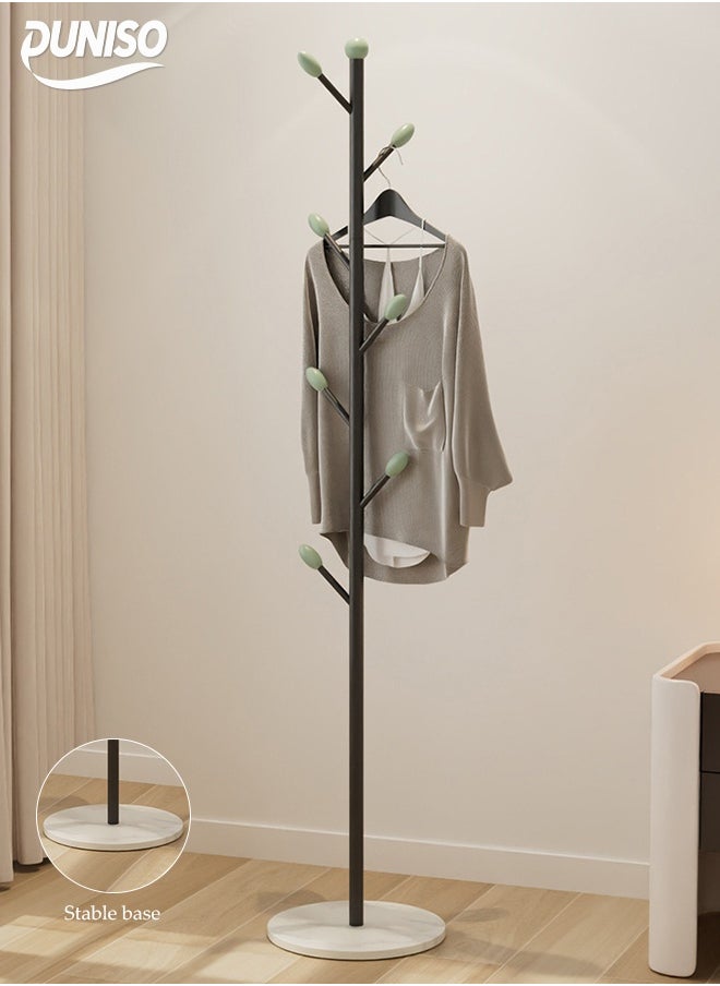 DUNISO Coat Rack，Independent Clothes Hanger，Stand Garment Rack，Clothes Rack with Marble Base for Hanging Clothes, Hats, Bags,Black Tree Branch Shaped Green Leaf Style  - Image 1