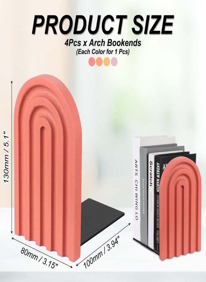 PATIKIL 4Pcs Boho Arch Bookends, Non-Skid Wood Book Ends Rainbow Wooden for Shelves Book Stopper Stand Cute for Holding Books Movie Home Office Library Decorative, Red/Yellow/Orange/Pink - Image 2