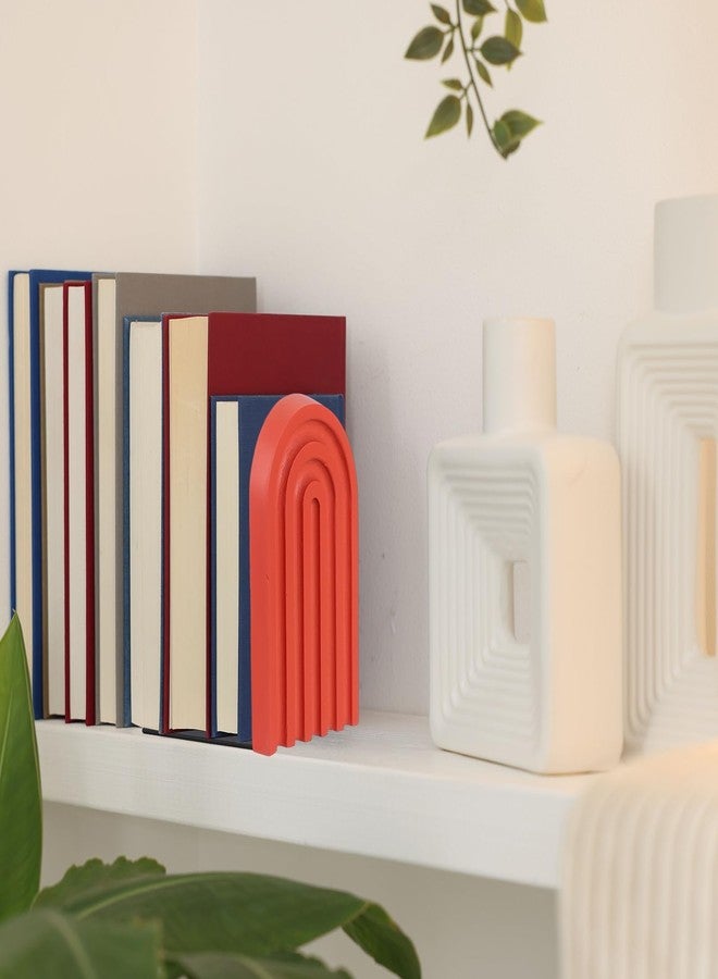 PATIKIL 4Pcs Boho Arch Bookends, Non-Skid Wood Book Ends Rainbow Wooden for Shelves Book Stopper Stand Cute for Holding Books Movie Home Office Library Decorative, Red/Yellow/Orange/Pink - Image 5