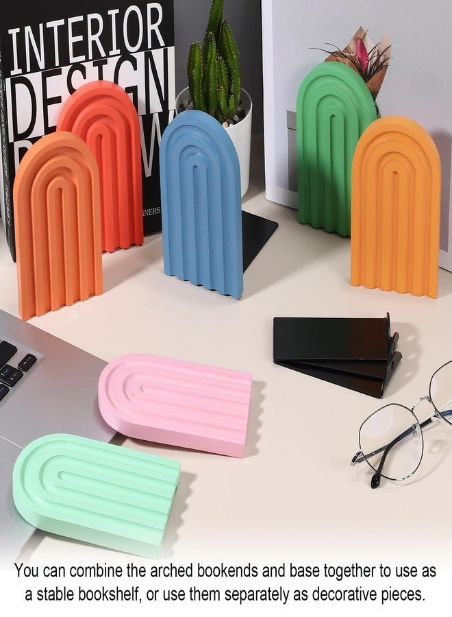 PATIKIL 4Pcs Boho Arch Bookends, Non-Skid Wood Book Ends Rainbow Wooden for Shelves Book Stopper Stand Cute for Holding Books Movie Home Office Library Decorative, Red/Yellow/Orange/Pink - Image 4