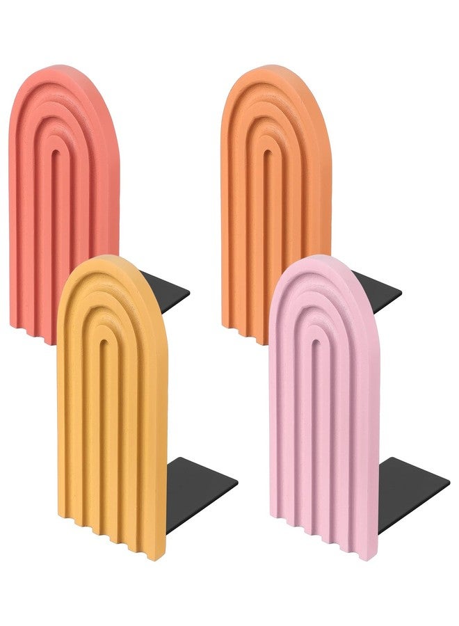 PATIKIL 4Pcs Boho Arch Bookends, Non-Skid Wood Book Ends Rainbow Wooden for Shelves Book Stopper Stand Cute for Holding Books Movie Home Office Library Decorative, Red/Yellow/Orange/Pink - Image 1