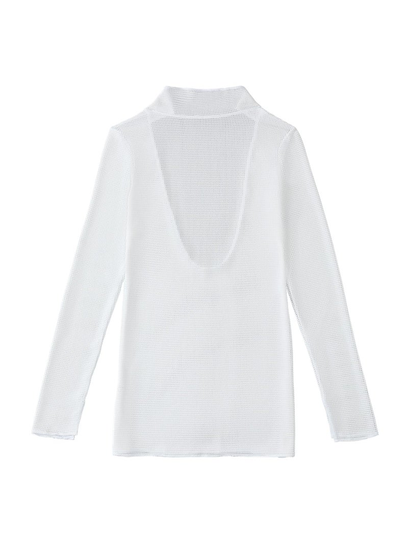 Lilosy Sexy Crochet Sheer Long Sleeve Cover Up Swim Bathing Suit Beach Dress One Piece See Through Women Swimwear White Medium - Image 5