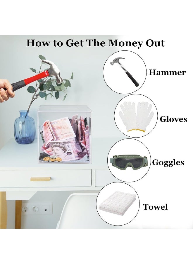 TPGP Clear Piggy Bank for Adults, Acrylic Piggy Bank Square Money Box Break to Open Piggy Bank Money Saving Box Smash Money Box 12 x 12 x 12cm - Image 5