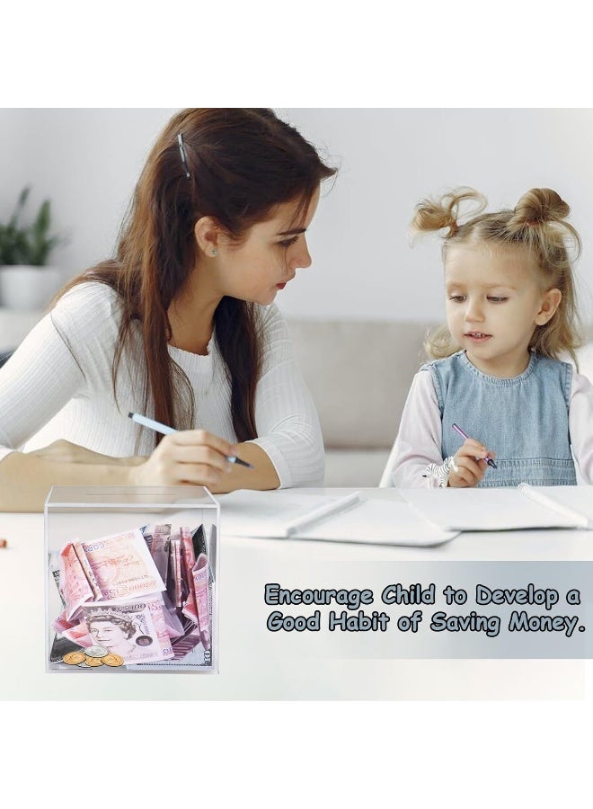 TPGP Clear Piggy Bank for Adults, Acrylic Piggy Bank Square Money Box Break to Open Piggy Bank Money Saving Box Smash Money Box 12 x 12 x 12cm - Image 4