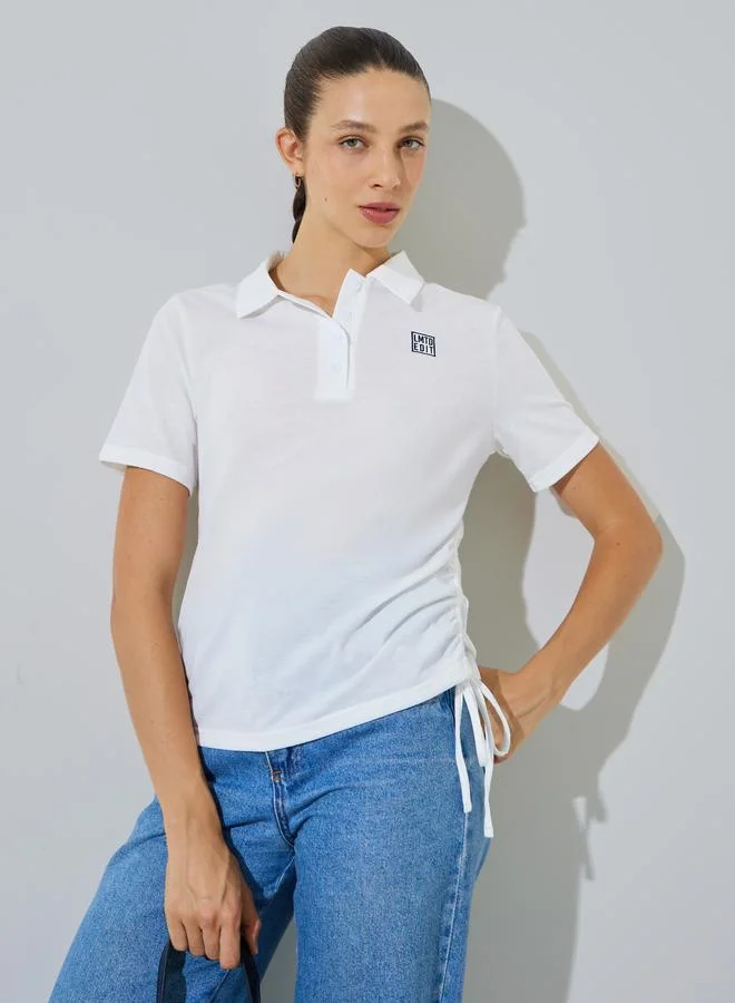 Styli White Polo T-Shirt with Ruched Side Detail