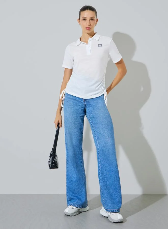 Styli White Polo T-Shirt with Ruched Side Detail