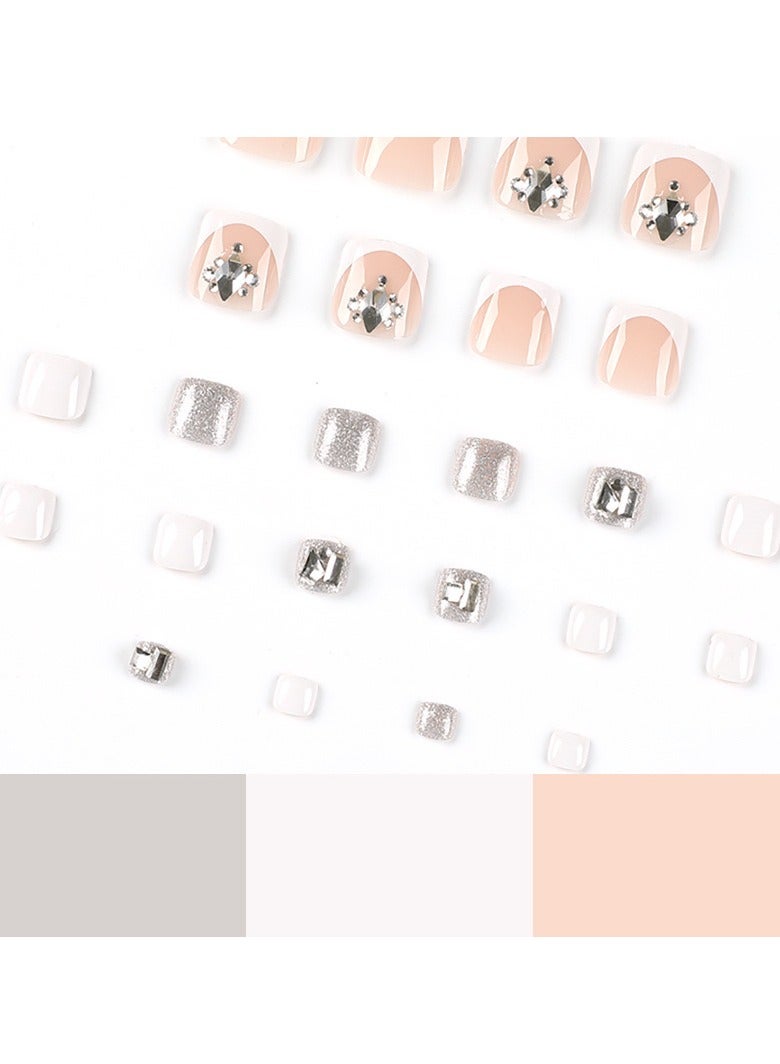 Captaintech Press On Foot Nails,Short French Press-On Foot Nails: White Edge, Rhinestone Detailing, Ready-To-Wear u0026 Removable.,Acrylic Nails With Glue Kit. - Image 5