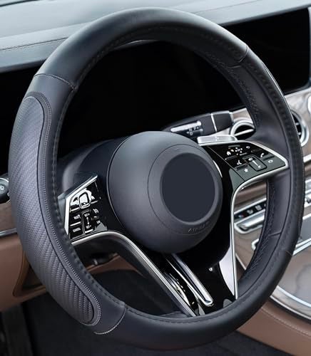 Magnelex Microfiber Leather Steering Wheel Cover Black Heat Resistant AntiSlip Car Wheel Wrap Compatible with Most Makes and Models of Cars and Trucks with 145 to 15 Inch Steering Wheels