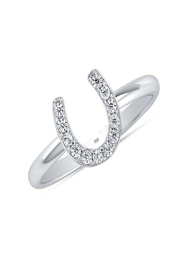 LeCalla Women's 925 Sterling Silver Rings | Cubic Zirconia Horse Shoe Ring for Women | Good Luck Horseshoe Ring(Ring Size - 7 No.), Sterling Silver, Cubic Zirconia - Image 1