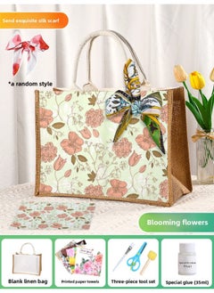 Butterfly Ancient Bart Material Bag Diy Mother's Day Canvas Bag Children's Handmade Creative Linen Bag Group Building Activity Gift-Color:Horizontal Style [flowers Blooming] Comes With A Full Set Of Tools + Detailed Tutorials