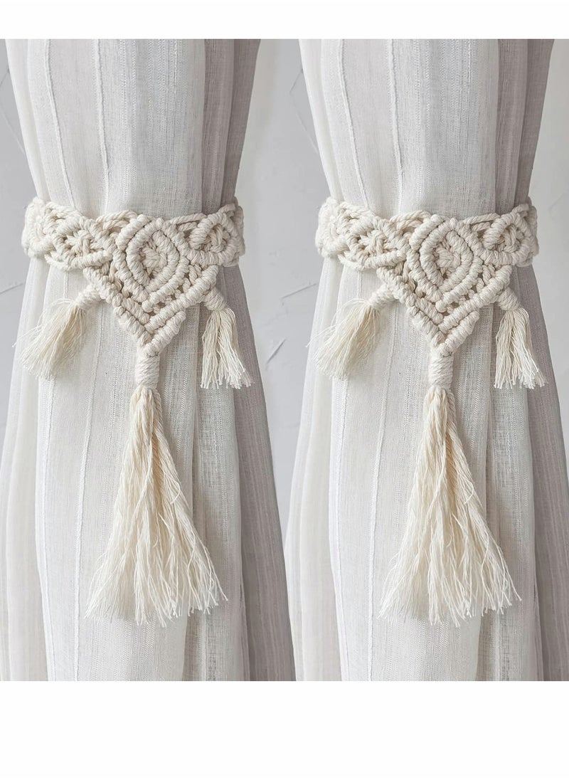 Generic 2 Pcs Tassel Curtain Tie, Hand Woven Tie Buckle Decor Pendant for Home Office Dormitory Farmhouse (Beige)  - Image 1