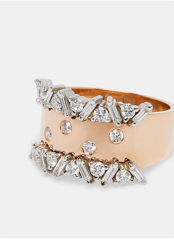 18Kt Rose Gold Ring Studded with Natural Diamonds