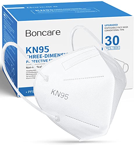 Boncare KN95 Face Mask 30 PCs 5Layer Face Mask for Men Women Updated Breathable Comfortable White