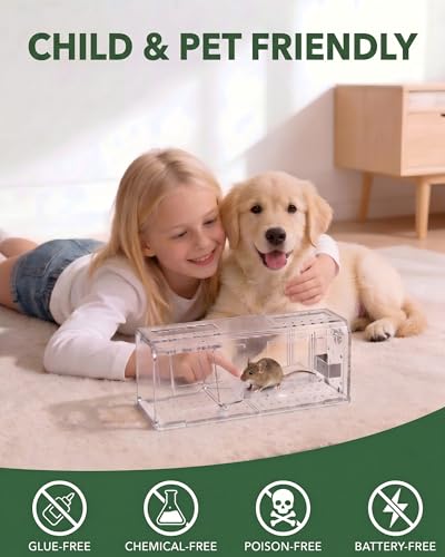 AOVSTOXIC Humane Mouse Traps for Home - Reusable No-Touch Live Catch and Release Rodent Trap for Indoors & Outdoors, Garage & Kitchen - Child & Pet Safe Design, Washable Transparent (2 Pack) - Image 2