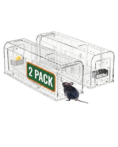 AOVSTOXIC Humane Mouse Traps for Home - Reusable No-Touch Live Catch and Release Rodent Trap for Indoors & Outdoors, Garage & Kitchen - Child & Pet Safe Design, Washable Transparent (2 Pack) - Image 1