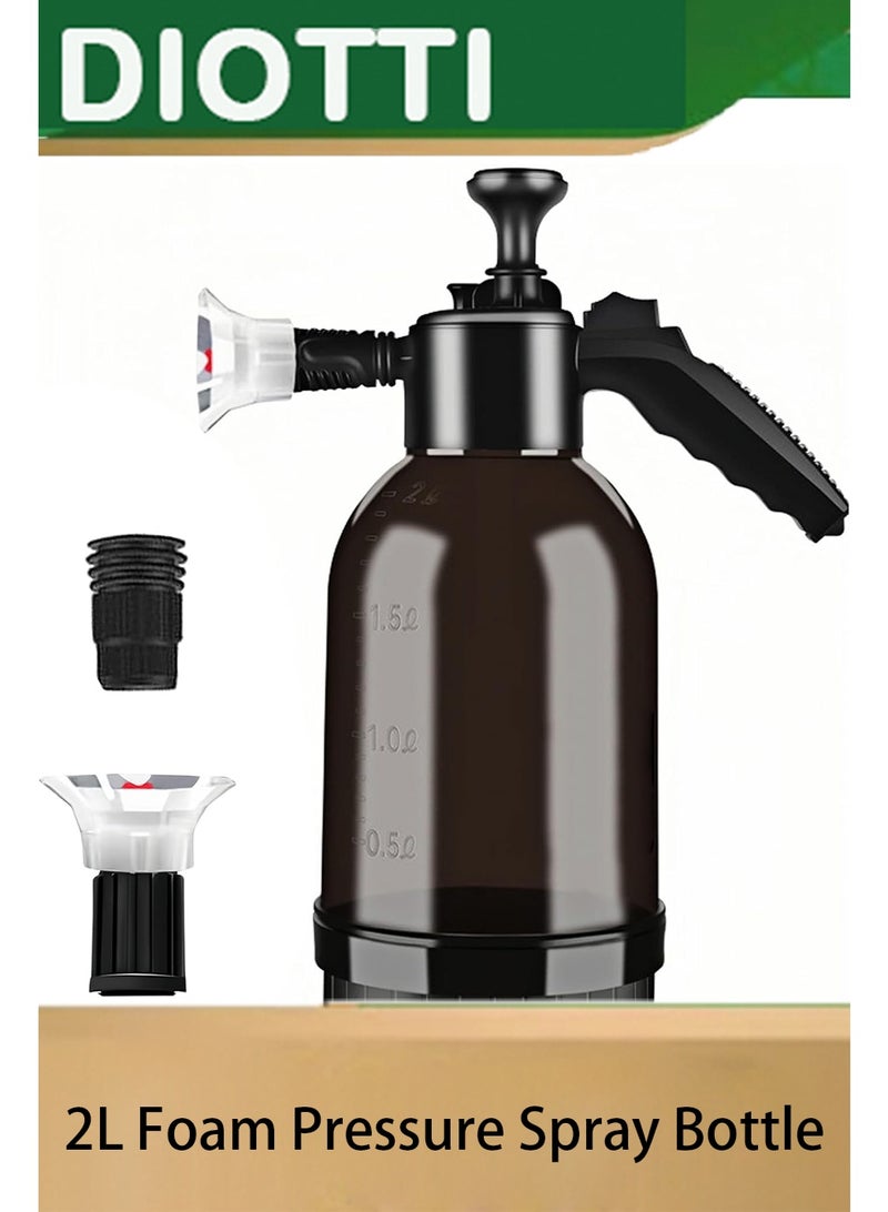 ديوتي زجاجة رذاذ ضغط رغوية سعة 2 لتر مزودة بفوهتين وصمام تخفيف، بخاخ رغوي يعمل بالمضخة لغسيل السيارات والبستنة وتنظيف المنزل والحيوانات الأليفة - Image 1