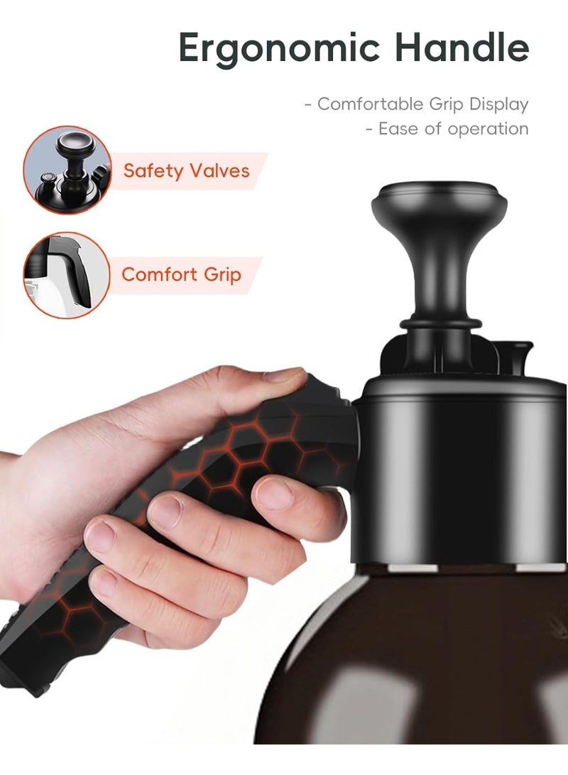 ديوتي زجاجة رذاذ ضغط رغوية سعة 2 لتر مزودة بفوهتين وصمام تخفيف، بخاخ رغوي يعمل بالمضخة لغسيل السيارات والبستنة وتنظيف المنزل والحيوانات الأليفة - Image 3