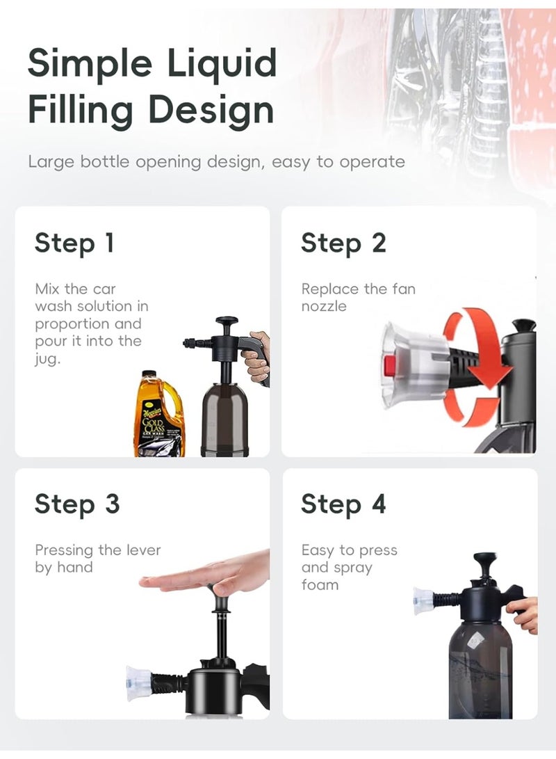 ديوتي زجاجة رذاذ ضغط رغوية سعة 2 لتر مزودة بفوهتين وصمام تخفيف، بخاخ رغوي يعمل بالمضخة لغسيل السيارات والبستنة وتنظيف المنزل والحيوانات الأليفة - Image 5
