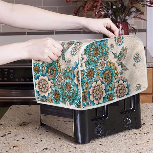 Talayituse Boho Hummingbird Flower Print 2 Slice Toaster Covers Dust Protection Bread Maker Covers Toaster Oven Cloth Cover Kitchen Accessories Washable Appliance Cover, S - Image 3