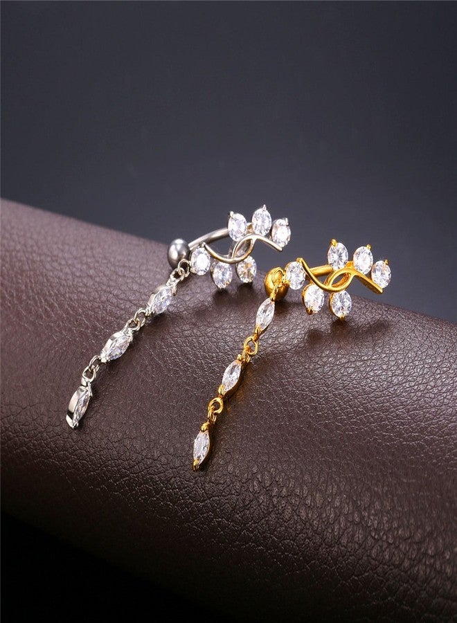 U7 Belly Rings Set Navel Piercing Jewelry 18K Gold Plated Cubic Zirconia Dangle Belly Button Rings 1Pcs Gold 1pcs Platinum for Women - Image 5