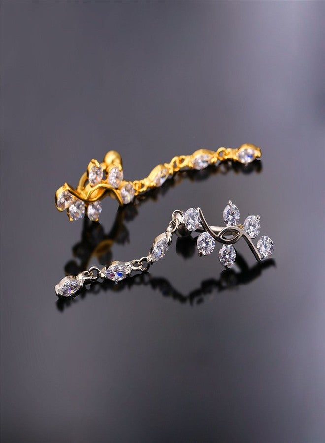 U7 Belly Rings Set Navel Piercing Jewelry 18K Gold Plated Cubic Zirconia Dangle Belly Button Rings 1Pcs Gold 1pcs Platinum for Women - Image 3