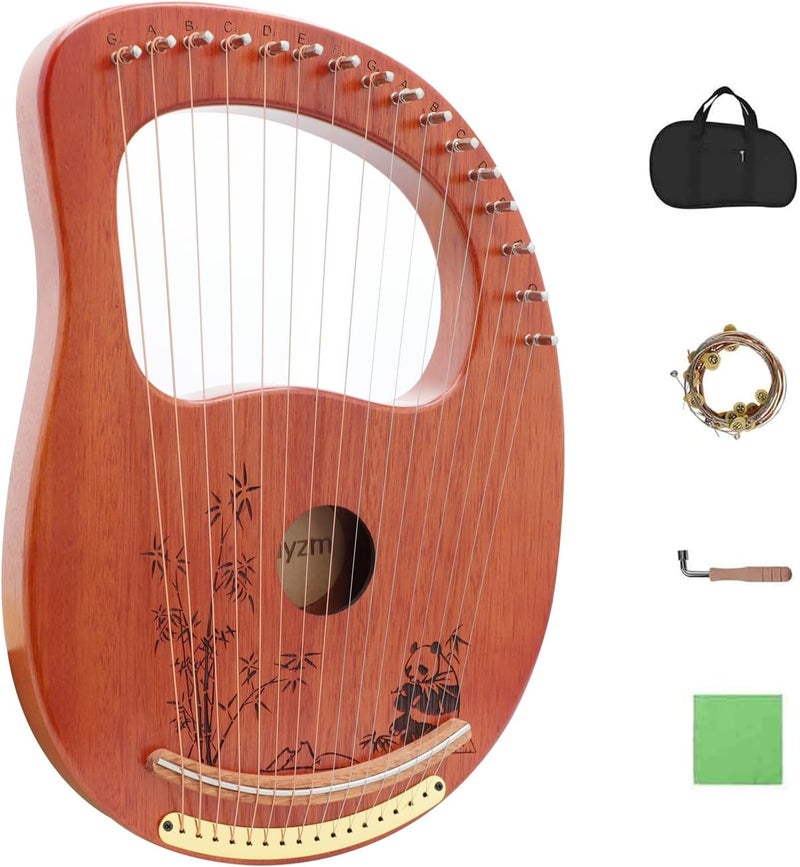 Rayzm Lyre Harp, Solid Wood Mahogany Lyre Musical Instrument, Portable 16 Metal Strings Lye Harp for Adult/Beginners - Image 1