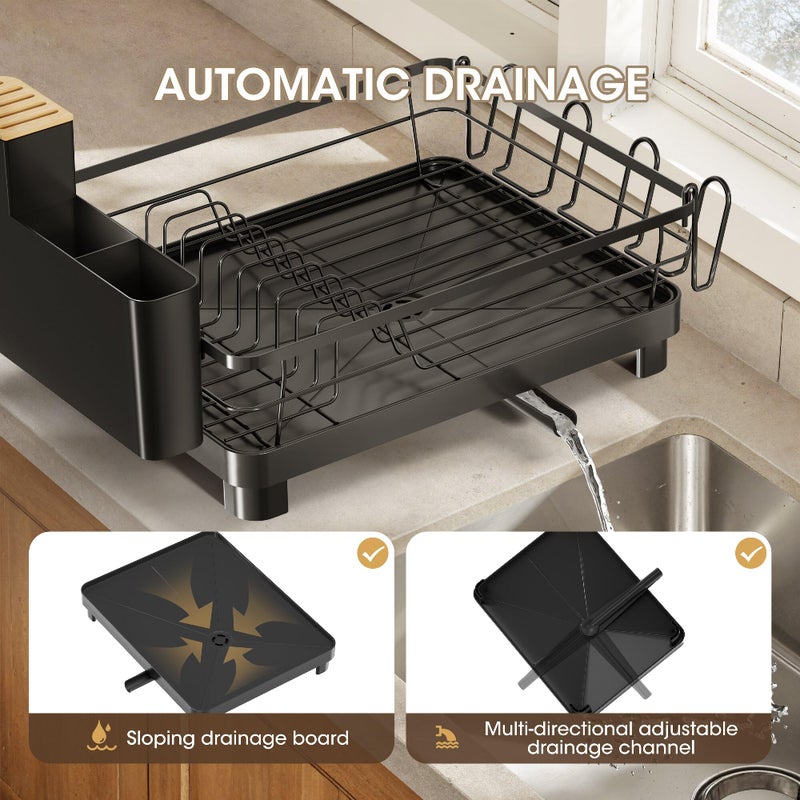 Runnatal Dish Drying Rack, Stainless Steel Dish Rack with Drainboard for Kitchen Counter and Sink, Large Capacity Dish Drainer, Detachable 2-in-1 Utensil Holder, Cup Holder, Black - Image 4