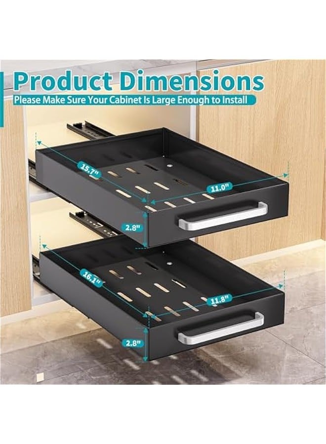 TRASSLE Pull Out Cabinet Pull Out Cabinet Organizer 2 Pack, Adhesive Slide Out Drawer For Kitchen Cabinet, Peel And Stick pull out drawers for cabinets, No Screw, No Drilling slide out shelves For Pantry  - Image 2
