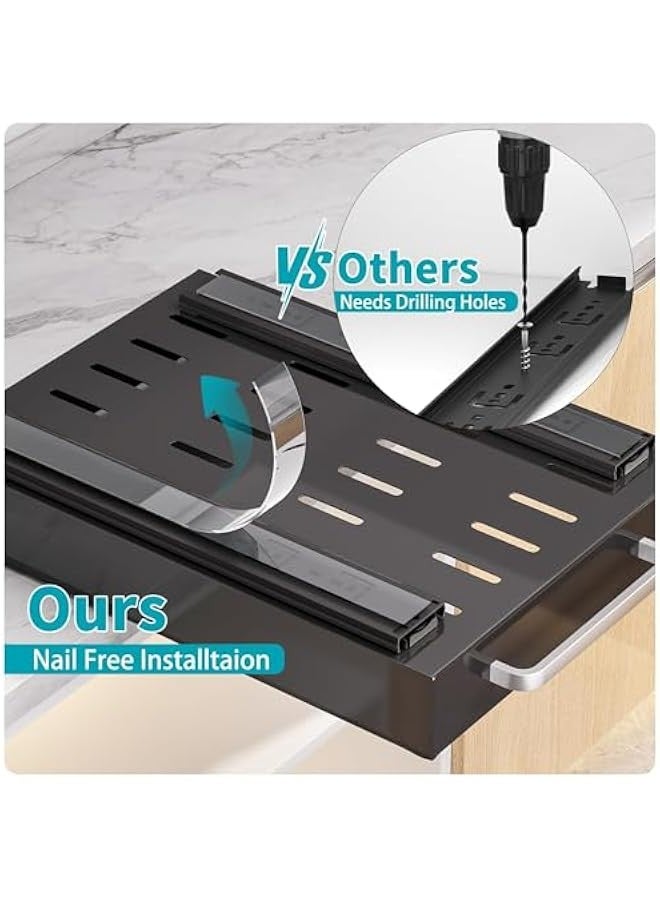 TRASSLE Pull Out Cabinet Pull Out Cabinet Organizer 2 Pack, Adhesive Slide Out Drawer For Kitchen Cabinet, Peel And Stick pull out drawers for cabinets, No Screw, No Drilling slide out shelves For Pantry  - Image 3