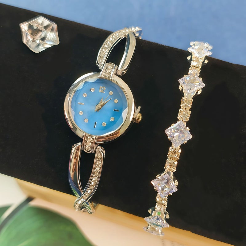 KUMO Trendy Fashion Water Crystal Alloy Steel Band Women's Quartz Watch with Decorative World Time Display - Image 1