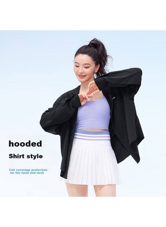 Vvc Cheng Yi Same Style Sun Protection Shirt Women'S Shirt Summer Uv Protection Loose Casual All-Match Hooded Jacket Obsidian Black L - Image 2