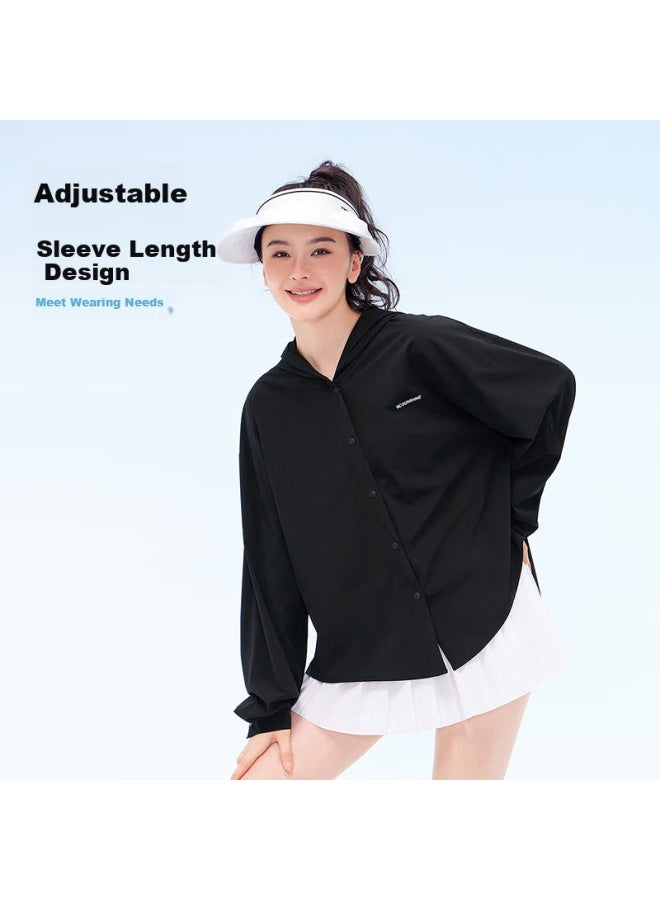 Vvc Cheng Yi Same Style Sun Protection Shirt Women'S Shirt Summer Uv Protection Loose Casual All-Match Hooded Jacket Obsidian Black L - Image 1