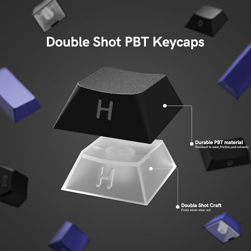 Rainy75 Shine Through Double Shot PBT Keycaps Set, Cherry Profile Custom Keycaps 60 65 75 100 Percent for 61/64/68/84/87/100/104/108 Retro Gaming Mechanical Keyboard, Black Purple - Image 3