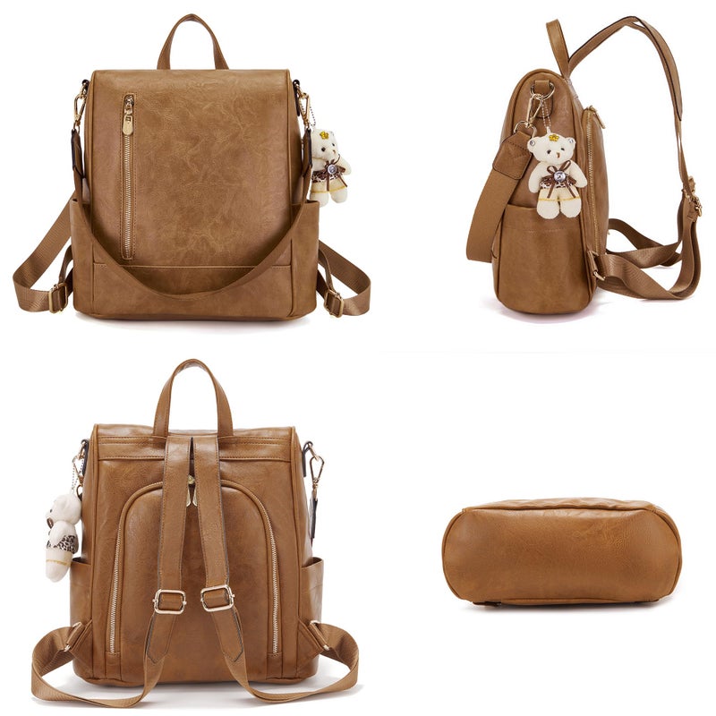 Soperwillton Women Fashion Backpack Purse Anti-Theft Leather Shoulder Bag Travel Multi Pockets Handbag Wallet Set 3pcs - Image 3