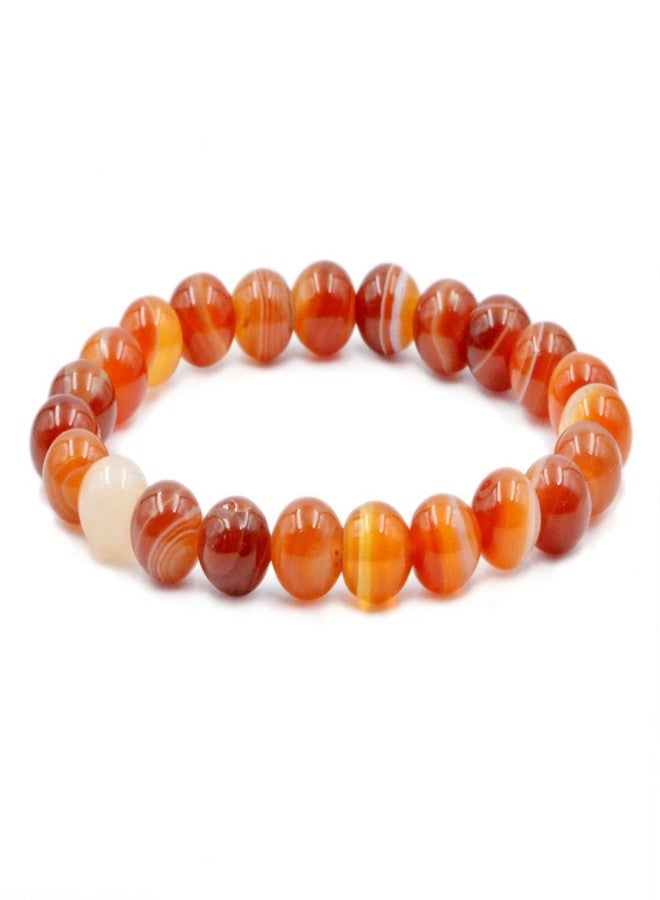 AD Beads Natural Gemstone Round Beads Stretch Bracelet Healing Reiki 8mm (Red Orange Agate) - Image 1