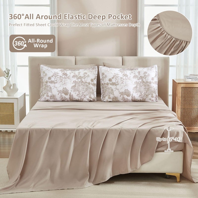 DJY Khaki Comforter Set King, 7 Pieces Bed in a Bag King Size Botanical Comforters with Sheets Elegant Plants Print Soft Microfiber Reversible Complete Bedding Sets for All Season - Image 5