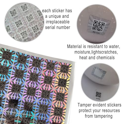 TLK&FBB 380pcs Hologram QR Code Labels, Tamper-evident Security Seal Sticker,Warranty Void Tamper Proof Labels with Unique Sequential Serial Numbering（1X1 inch) - Image 3