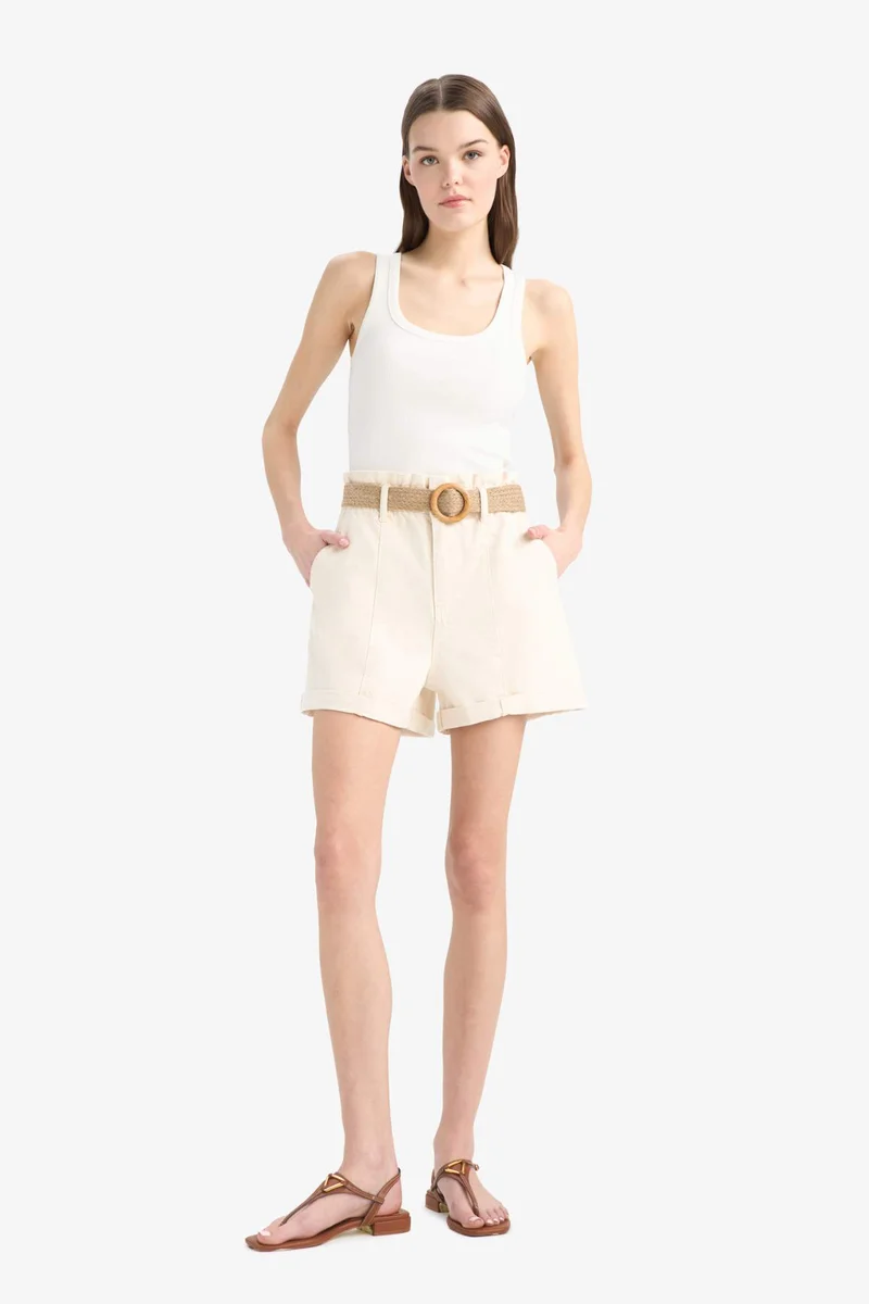 ديفاكتو Paperbag High Waist Denim Shorts