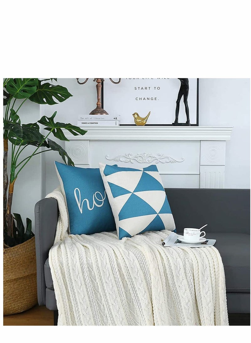Throw Pillow Covers, 4 Pcs Cotton Linen Farmhouse Home Decor Square Geometric Abstract Accent Pillow Cover Decorative Cushion Modern Outdoor Indoor Pillow Case for Couch Sofa Chair - Image 2