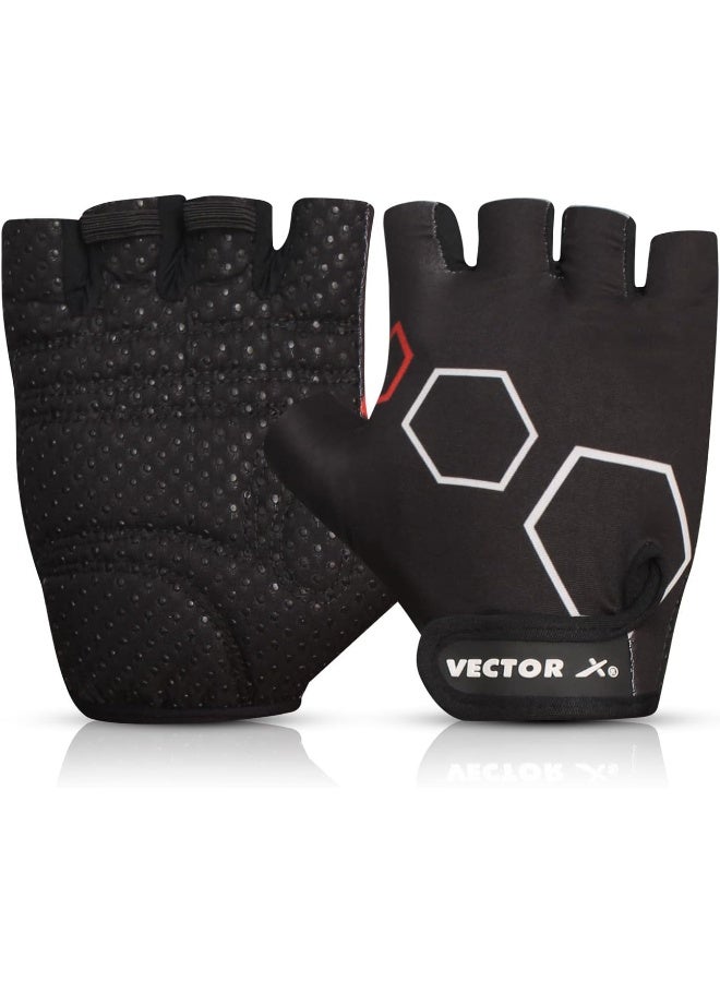 Vector X VX-300 Fingerless Gym Gloves with Wrist Support – Unisex Training & Fitness Gloves for Weightlifting & Workouts, Small, Black - Image 1