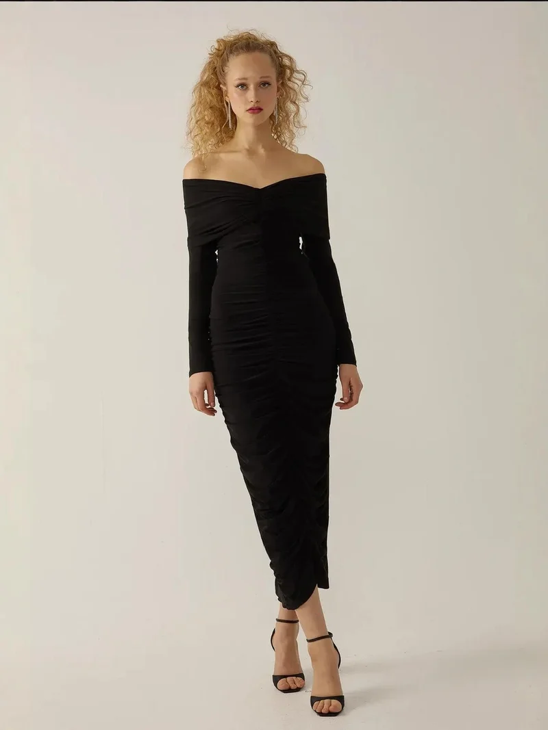 HICCUP Off Shoulder Draped Bodycon Maxi Dress